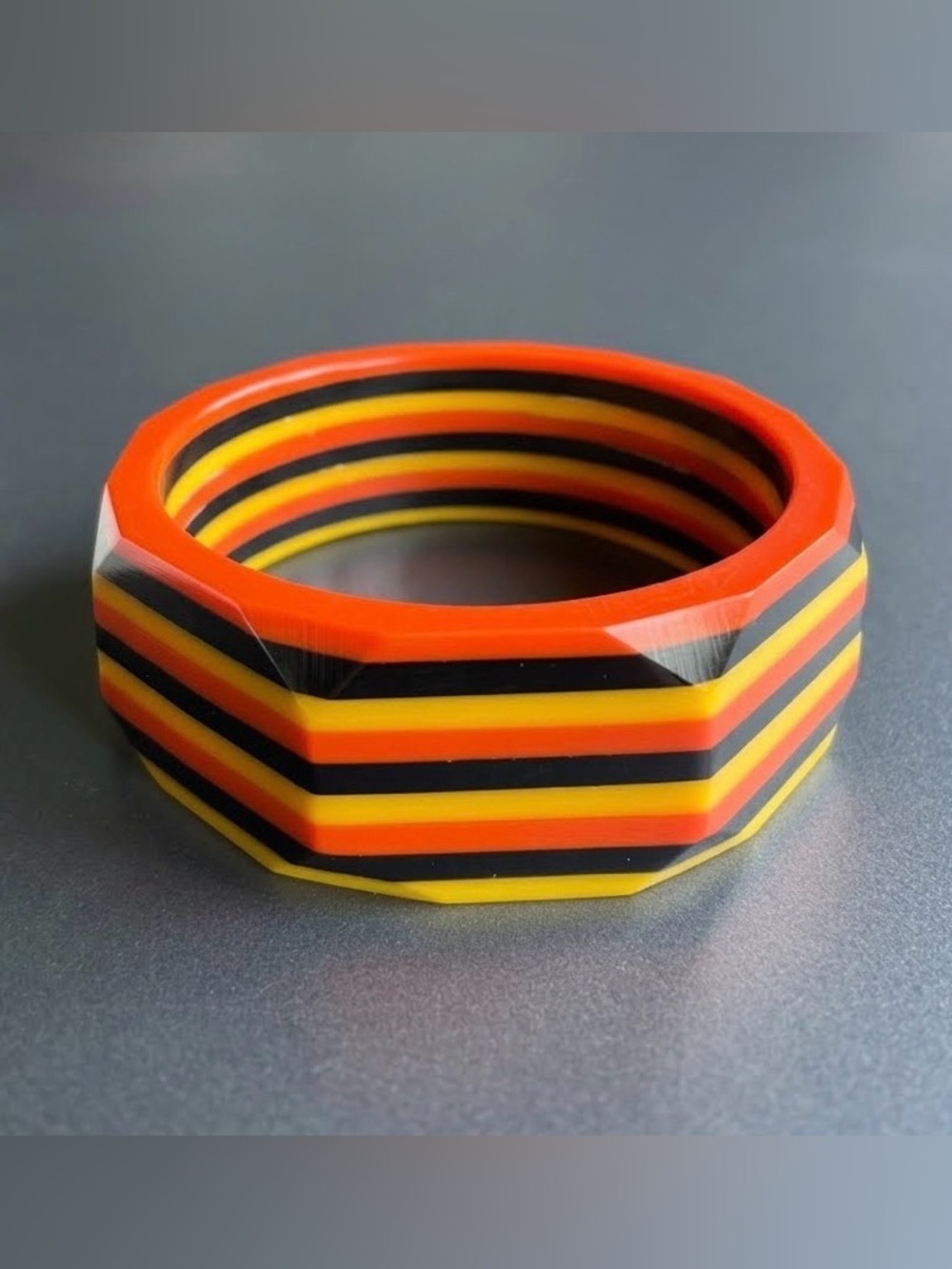 Layered Acrylic Bangle Bracelet Retro Racing Stripes Octagonal Yellow Orange BLK